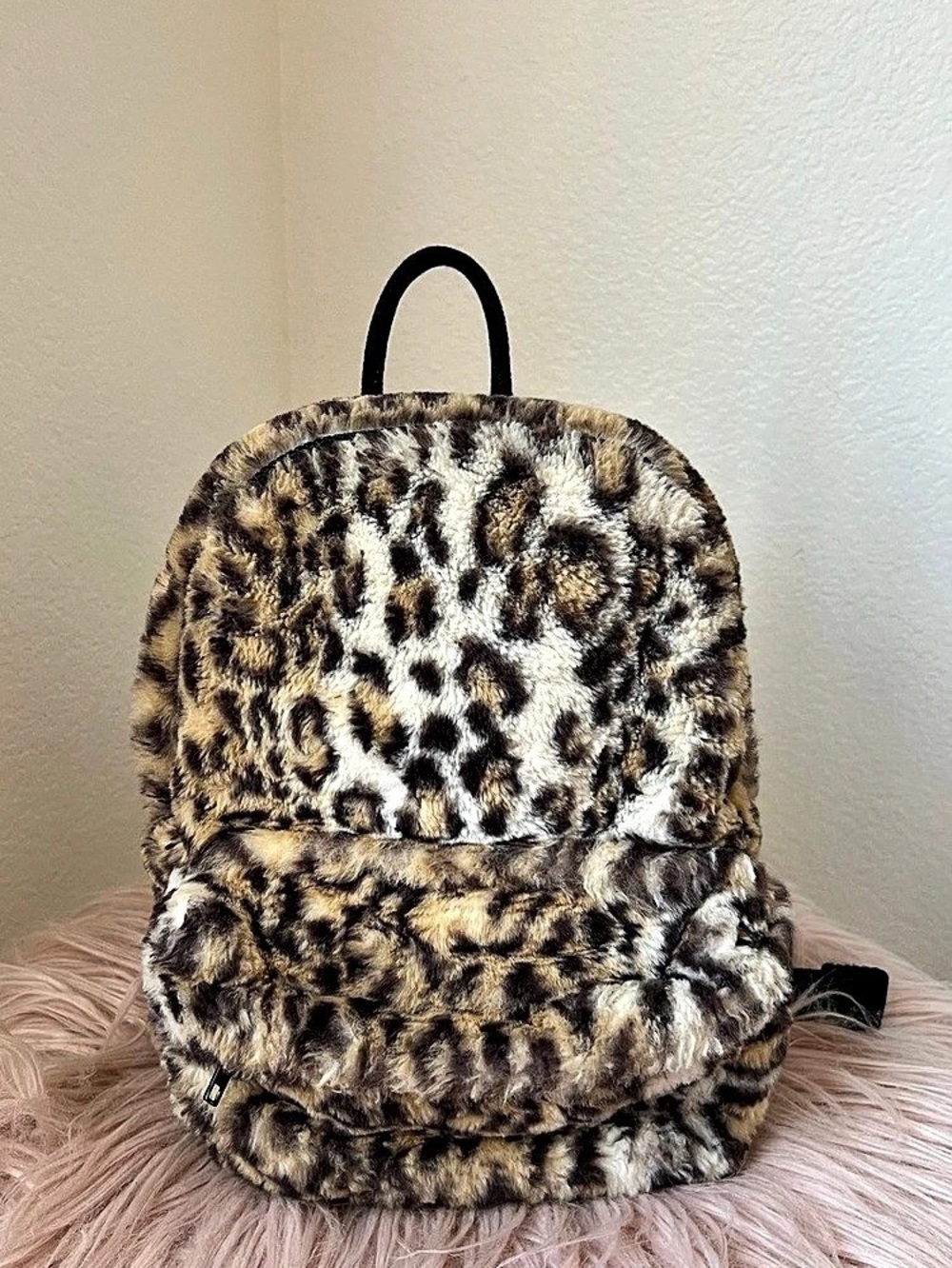 John Galt (Brandy Melville) Leopard Print Furry Mini Backpack Brown & Black